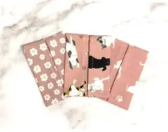 ３点セット　ポケットティッシュケース　普通サイズ　猫　すやすや　足跡　花柄