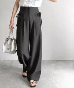 MILY BILET タック入りリボンストレートワイドパンツ