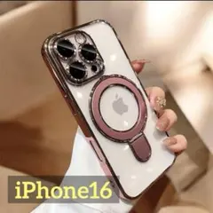 iPhone16ケースピンクmagsafeカバーリングワイヤレス充電スタンド付