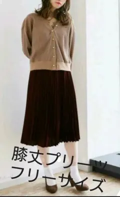 膝丈ボルドー色のプリーツスカート