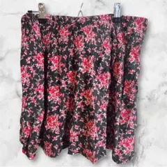 花柄 フレアスカート ブラック ピンク ウエストゴム ミニ丈 軽量 レディース