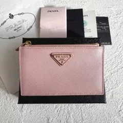 未使用 PRADA プラダ サフィアーノ トライアングル カードケース ピンク