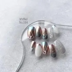 ネイルチップ 韓国 ミラーネイル キラキラ Y2k シンプル 水色 ピンク