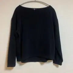 UNIQLO　ドレープボートネックTブラウス　長袖　М　黒(ブラック)