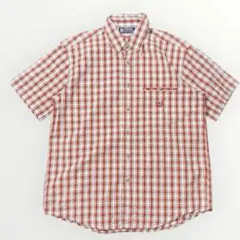 00s CHAPS シアサッカー 赤 半袖 ギンガムチェックシャツ 古着 L