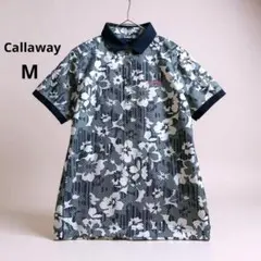 キャロウェイ ゴルフシャツ Mサイズ レディース 半袖 総柄 花柄 カラーシャツ