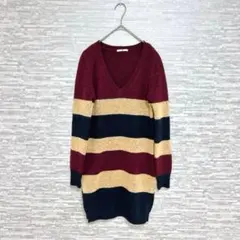 テュ Tu ✨ニットワンピース 長袖 ボーダー柄 S〜Mサイズ　ワインレッド