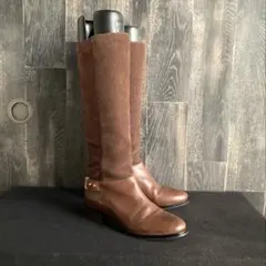 COLE HAAN ロングブーツ ストレッチ スエード×レザー ダークブラウン