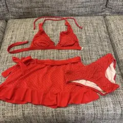 A i 三愛　ドット柄 フリル ビキニ セパレート水着 レッドのサムネイル