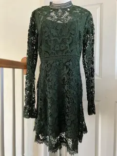 値下げ　美品　ZARA ザラ　ダークグリーン フルレース ワンピース L　結婚式