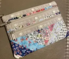 レスポートサック　★ ポーチ 花柄 パッチワーク風　3ZIP