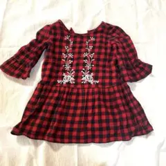 babyGAP 赤と黒のチェック柄刺繍ワンピース