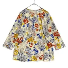 GREEN FIELD 花柄 七分袖ブラウス　M〜L