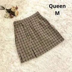 【Queen】クィーン M 台形ミニスカート チェック ブラウン系