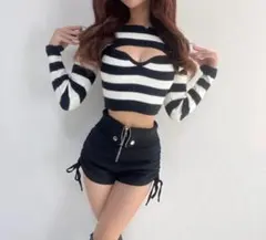 in the rise バストカット/ボーダーショート丈ニット