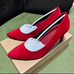 レッドスエードパンプス 23.5cm