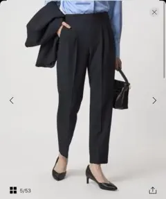 ネイビー プリーツスラックス ゴムウエスト