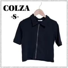 【COLZA】ダブルジップリブトップス S ブラック クロップド丈 襟付き 半袖のサムネイル