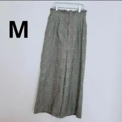 レトロガール　チェックワイドパンツ　茶　M ems excite