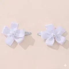キッズ ヘアクリップ 2個セット ホワイト リボン パール付き 髪留め