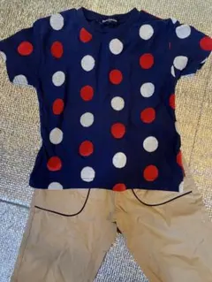 moujonjon 水玉模様Tシャツとベージュパンツセット