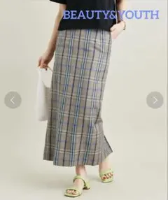 ◆美品◆ BEAUTY&YOUTH BY チェックバックスリット タイトスカート