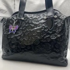 極美品　アナスイ　エナメル　バタフライ　トートバッグ　肩掛け　大容量　ブラック