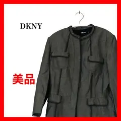 DKNY ノーカラージャケット ウール シルク リネン混 ポケット B2299のサムネイル
