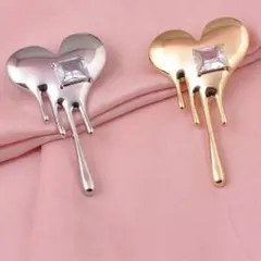 No6660 2個セット メルティングハート ブローチ ラインストーン ハート