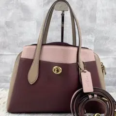 美品 コーチ レザー 2way ショルダーバッグ ローラ ターンロック ボルドー