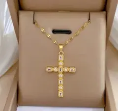 ゴールド 大人気✨ クロス ネックレス サージカルステンレス ジルコニアダイヤ