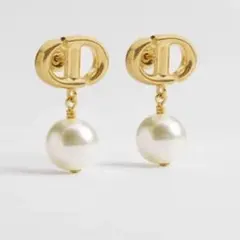CD Navy ピアス メタル & レジンパール