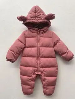 80㎝　フード付き耳付きジャンプスーツ　ピンク　女の子　スキーウェア　つなぎ