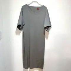 グレー Vネック 半袖 ロングワンピース