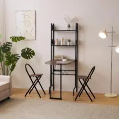 折りたたみ式ダイニング3点セット 収納ラック付き コンパクトおしゃれ BROWN