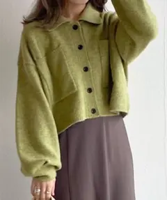 W Closet グリーン クロップドカーディガン