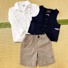 フォーマルセット 白シャツ ネイビーベスト チェックパンツ　100cm 男の子