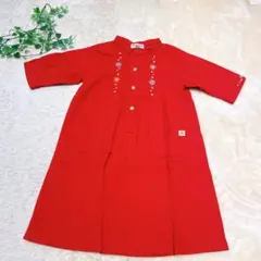 美品　ミキハウス 赤 花柄刺繍 ワンピース 120