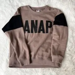 美品　ANAP KIDS 切替ビッグロゴトレーナー ベージュ