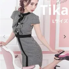 Tika千鳥格子柄 パールボタン タイトミニドレス 久保七瀬/キャバドレス　L