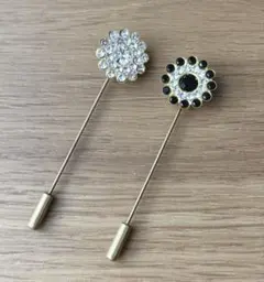 ピン　ブローチ　２本セット　ゴールドピン色　ブラック　クリスタル　未使用