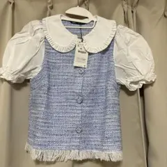 ZARA フリル付き襟 半袖トップス S
