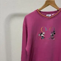 90s Disney ディズニー ミッキー＆ミニー 刺繍スウェット 白タグ