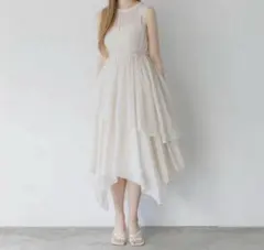 La lune ラリューン ノースリーブシフォンギャザーワンピース オフ