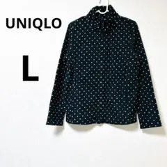 【UNIQLO ユニクロ】フリースジャケット ブラック 水玉模様 L