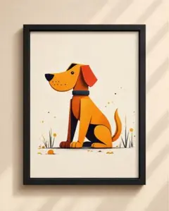 ☆A4フレーム付き☆オリジナル アートポスター GOLDEN 犬 インテリア