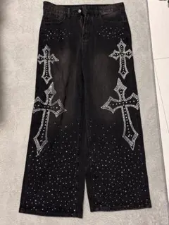 ラインストーン　バギーデニム SWAG