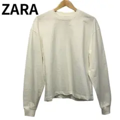 ザラ ホワイト 長袖Tシャツ スラブ素材 袖口首回り裾ゴムダメージ加工 Sサイズ