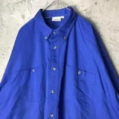 A1749古着　シャツ　ブルー　BDシャツ　青　オーバーサイズ　XL