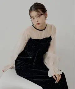 《値下げ中》《即日発送》Chico 配色シアーリボンベロアワンピース